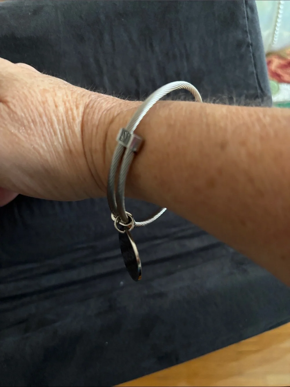 Friend Charm Silver Cable Bangle Bracelet